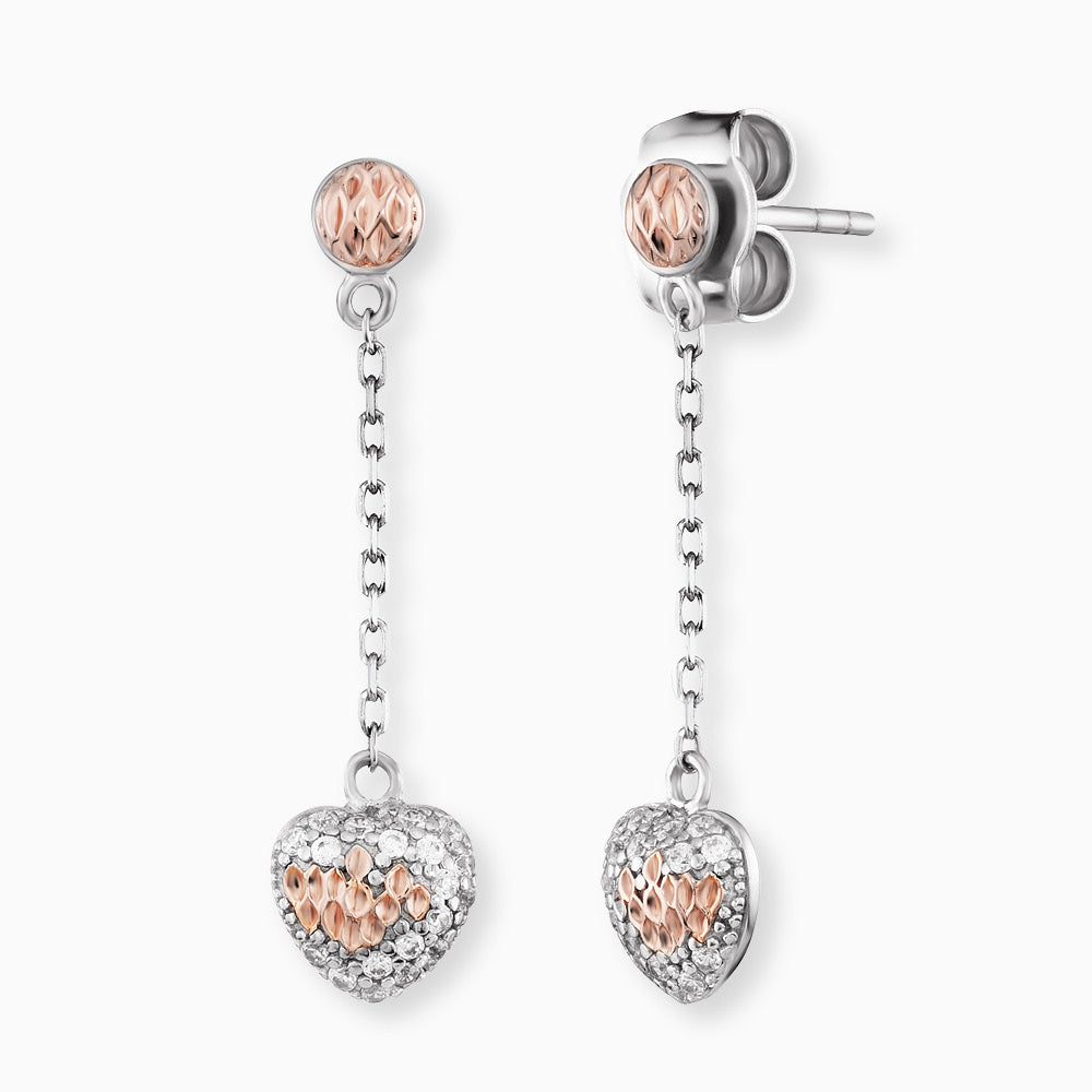 Engelsrufer earrings with plug heart pendant bicolor silver, rose gold and zirconia