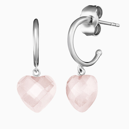 Engelsrufer women's silver hoop earrings heart with rose quartz