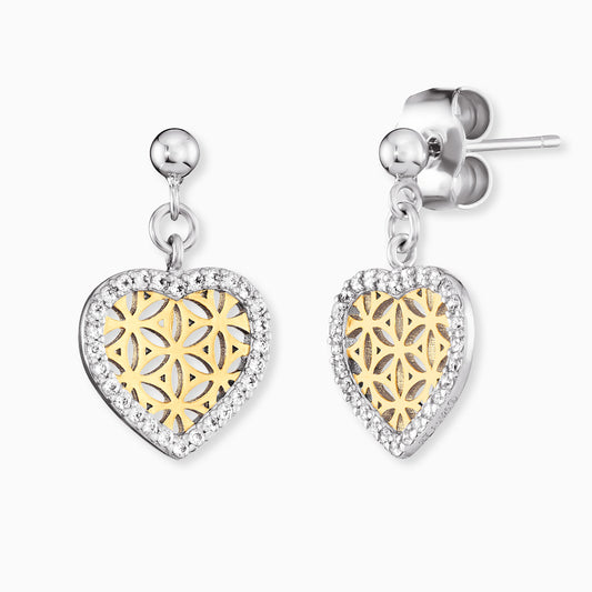 Engelsrufer earrings flower of life in heart shape silver and gold