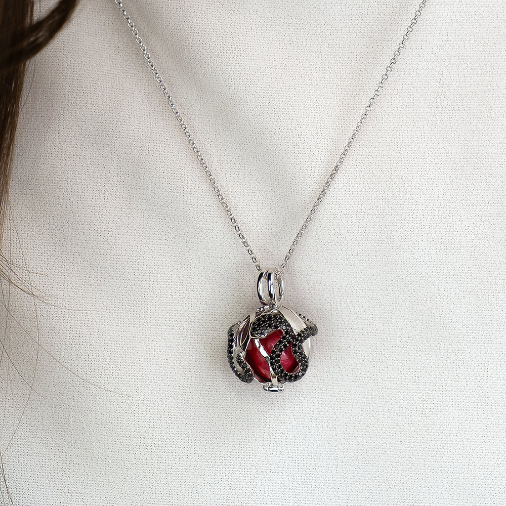 Engelsrufer women's silver necklace with red chime ball set with black zirconia 60+5+5 cm