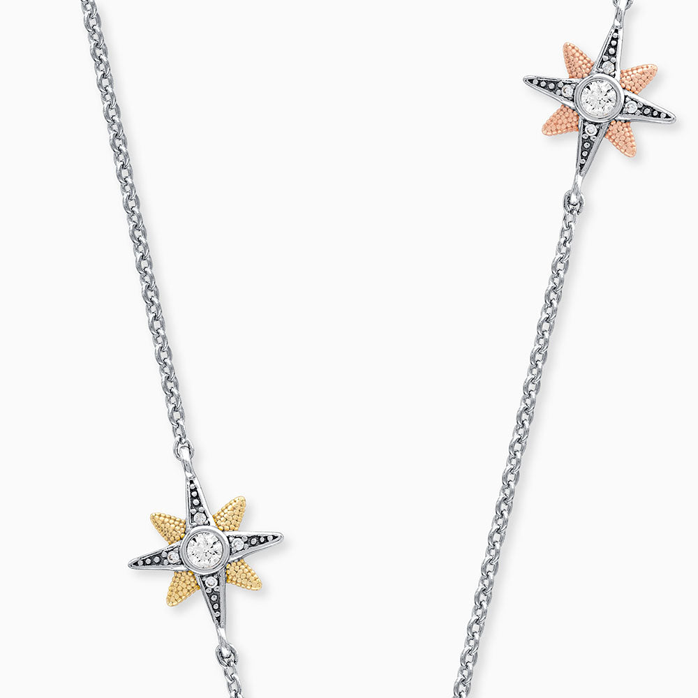Engelsrufer women's necklace tricolor with star pendants rose gold-plated rhodium-plated