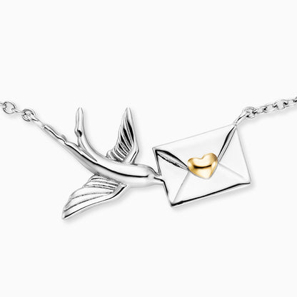 Engelsrufer women's silver necklace with swallow and love post in bicolor