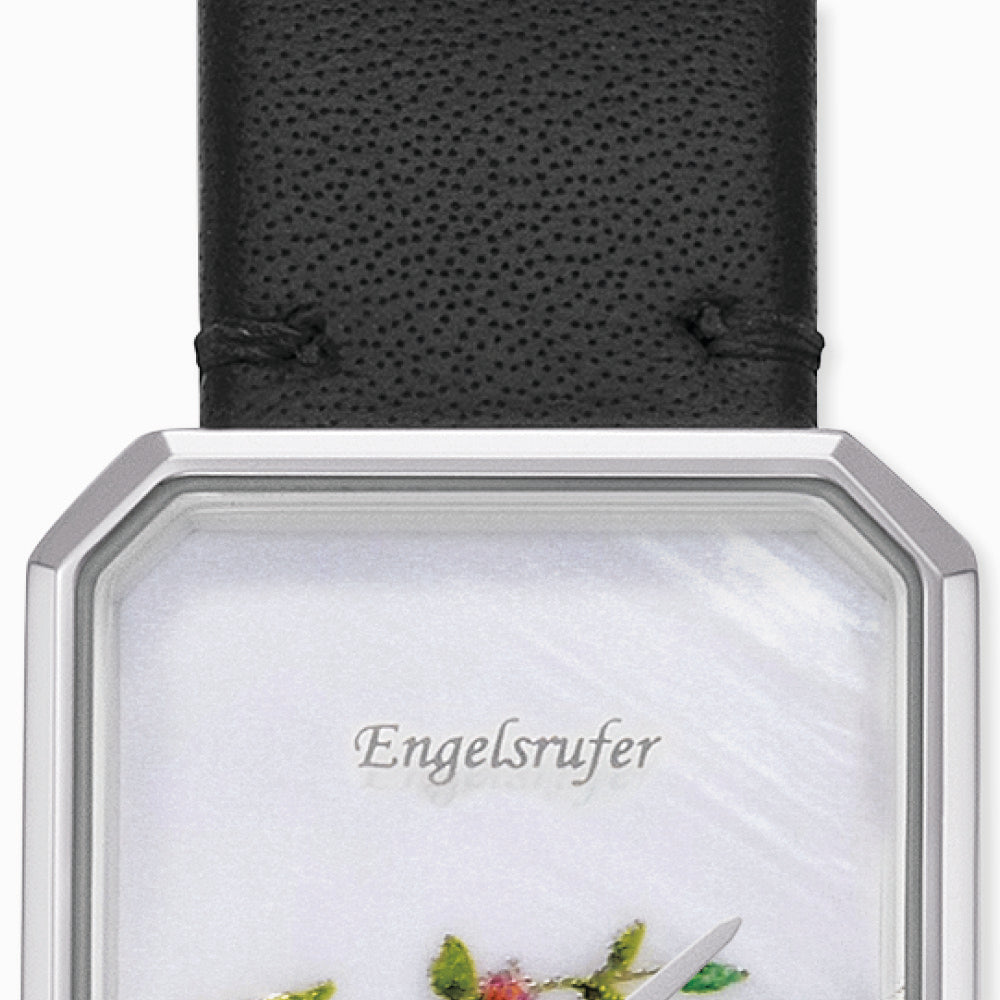 Engelsrufer analog Damen Uhr Blume silber mit Lederband schwarz