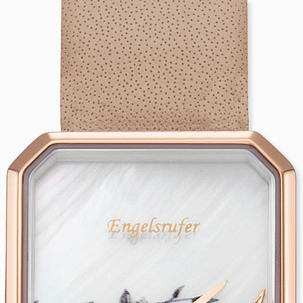 Engelsrufer analoge Quarzuhr Blume gold mit Nubuk Lederband braun