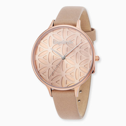 Engelsrufer women's watch Flower of Life rose gold with smooth leather strap light brown