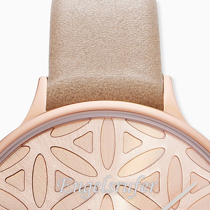 Engelsrufer women's watch Flower of Life rose gold with smooth leather strap light brown