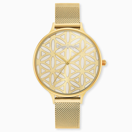 Engelsrufer Damenuhr gold Lebensblume mit passendem Edelstahl Mesh Armband