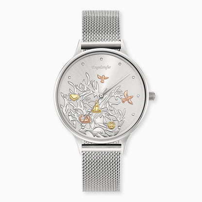 Engelsrufer Damen-Uhr Lebensbaum analog silber mit Mesh Armband (wechselbar)