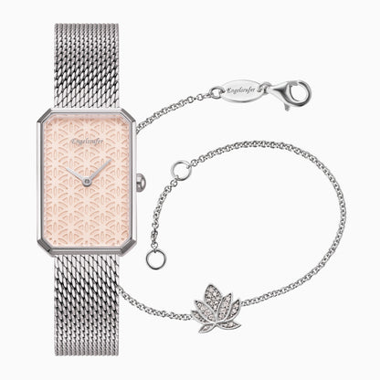 Set watch flower of life with silver mesh band and jewelry bracelet