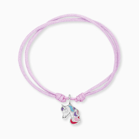 Engelsrufer Mädchen Kinderarmband rosa Nylon mit farbiges Einhorn Anhänger