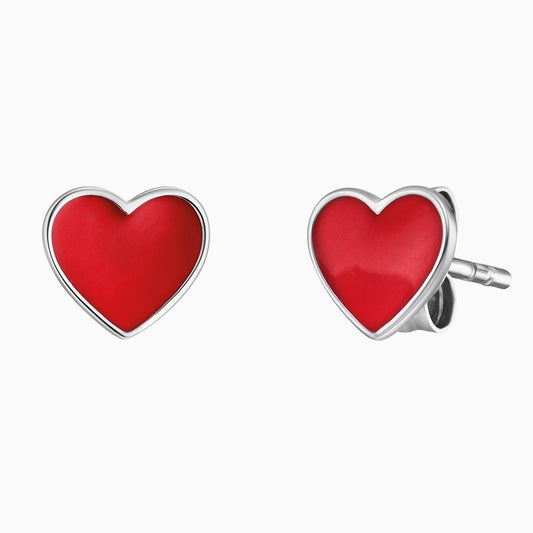 Stud earrings heart silver with enamel